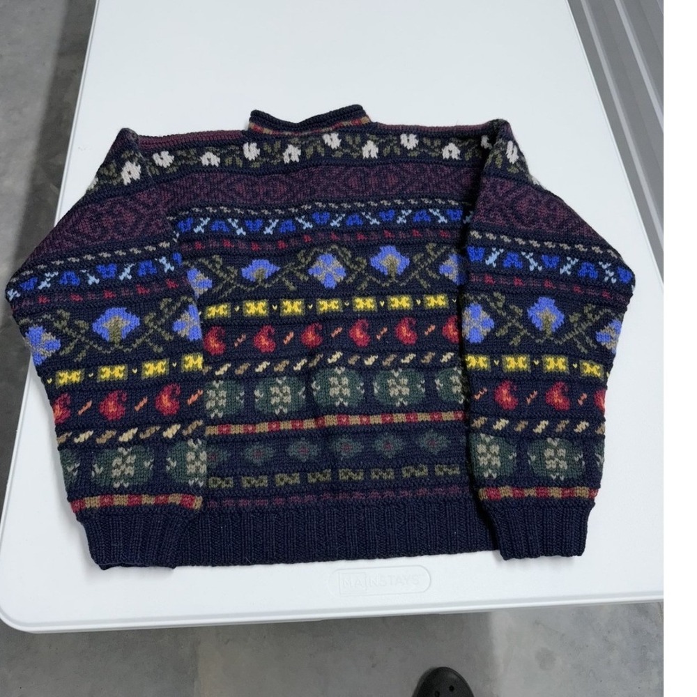 L.L. Bean Vintage Fair Isle Wool Sweater Mens Large Multi Color Knit Pullover - Picture 4 of 4